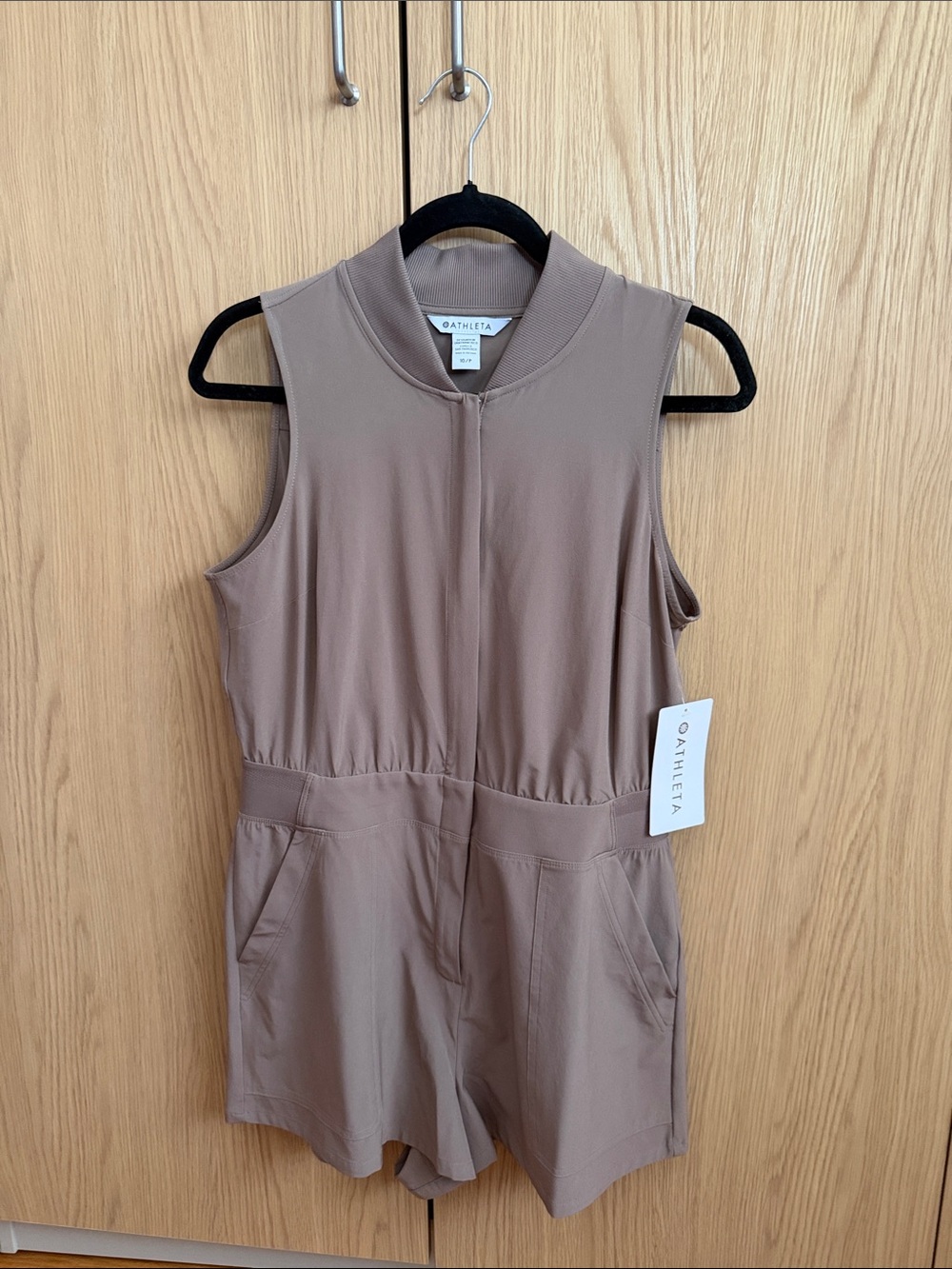 Athleta Brooklyn Sleeveless Utility Romper in Taupe